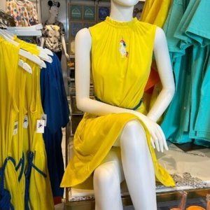 NWT Disney Parks Inside Out Unicorn Rainbow Sleeveless Yellow Dress Size M